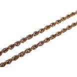 Yellow metal rope-link necklace stamped 9k, 56cm long, 30.2g approx