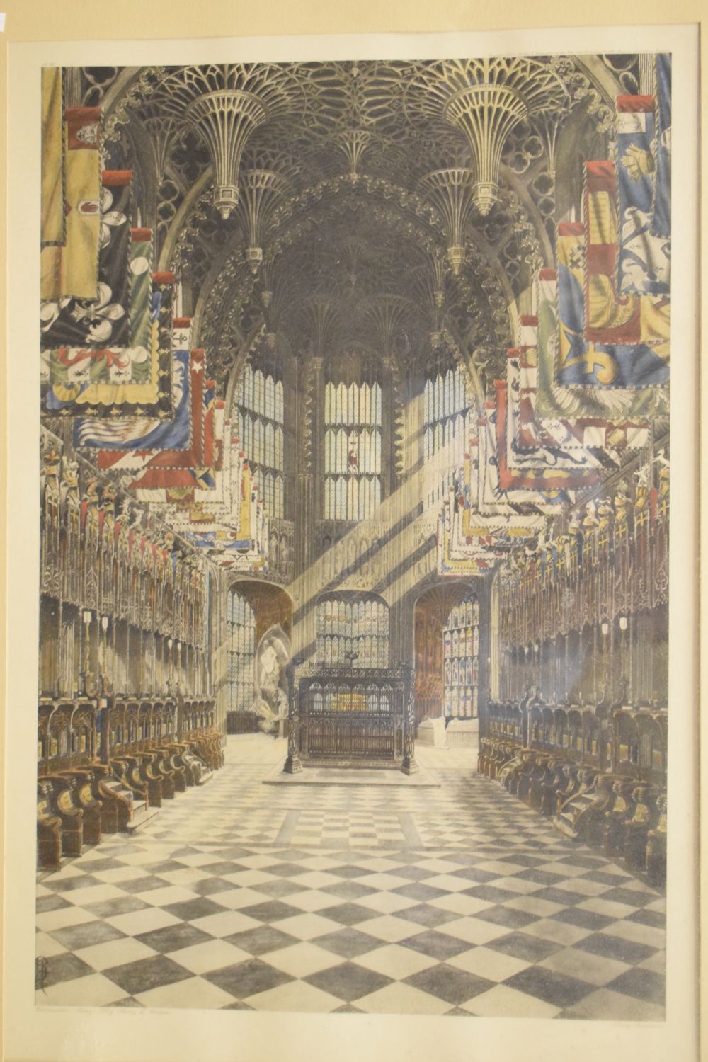 Coloured lithographic print - King Henry III Chapel, Westminster Abbey, Lady Carleton, 60cm x