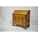 George III mahogany bureau fitted four drawers, 99cm wide