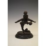 Bronze figure group of children playing leapfrog on an oval marble plinth, the bronze stamped Barie,