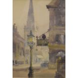 John Keenan - Watercolour - Corn Street Bristol, signed, 32.5cm x 24.5cm, framed and glazed
