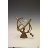 Small iron and aluminium sundial in the form of a globe sector, 28cm high