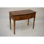 Inlaid mahogany bowfront side table of two drawers, 96cm wide x 76cm high (converted)
