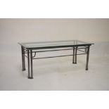 Modern Design - Glass-top box section steel coffee table, the top 111.5cm wide