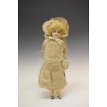 Vintage 20th Century composite headed doll of a girl having blue eyes and blonde hair, in white