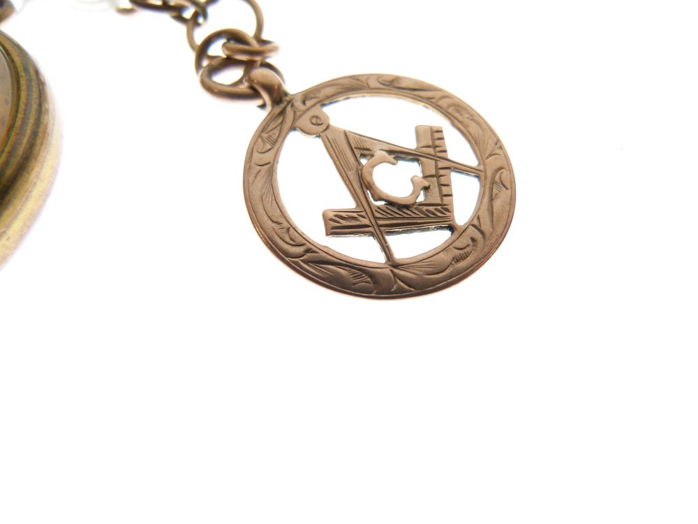 Masonic Interest - 9ct gold fob with set-square and dividers motif, short chain and T-bar, - Bild 4 aus 6