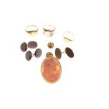 Assorted gold and yellow metal jewellery to include; three various signet rings, pair of cufflinks
