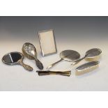 Edward VII silver-backed dressing brush and hand mirror with repoussé-decorated 'Reynolds Angels',