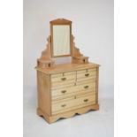 Satin walnut dressing table chest, fitted two short over two long drawers with mirror over, and