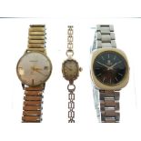 Three assorted wristwatches - Tissot, gentleman's black dial with luminous baton hour markers and