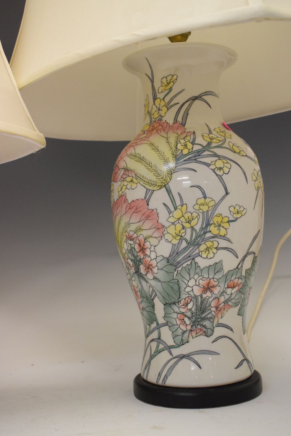 Two matching Oriental-style porcelain table lamps, largest 70cm high including shade (2) - Image 3 of 4