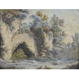 Late 18th Century English School - Pen, Ink and watercolour - Classical landscape with a grotto