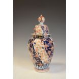 Imari porcelain baluster vase and cover, 34cm high