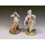 Large pair of 19th Century Continental porcelain figures attributed to Meissen, modelled as a male