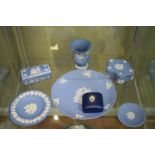 Quantity of Wedgwood blue jasperware including 1997 Christmas plate etc