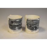 Pair of Victorian transfer printed mugs, scenes of Margate, oval stamp 'Perrys Model Bazaar Fort