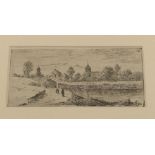 David Charles Reed (1790-1851) - Etching - Figures on a track beside a lake with church in the
