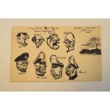 Collection of unframed sketches by Charles W. Mann of Norwich, circa 1938-1954 including political