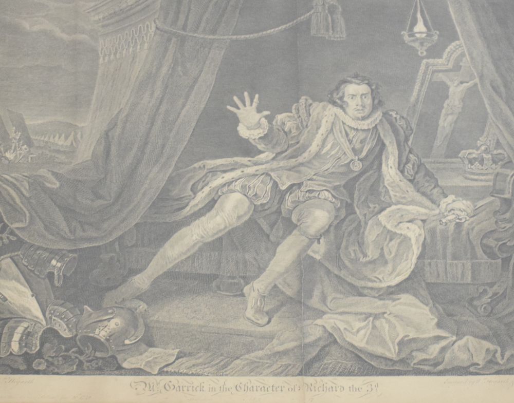 After Hogarth - Steel engraving - Mr Garrick in the character of Richard III, 38cm x 50cm, framed