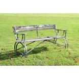 White-painted aluminium and weathered teak garden bench, by repute from The Grand Atlantic, Weston-