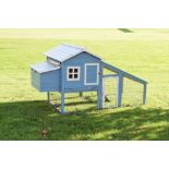 Good painted pine hen hutch with mesh run, planked wooden roof, egg collection box etc,
