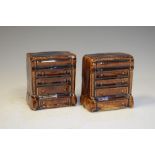 Pair of Victorian treacle glazed pottery money boxes formed as chests of drawers, 8.5cm high