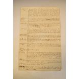 Late 18th Century hand written manuscript page inscribed Mr W Harris of Churchill documenting