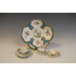 Sevres quatrefoil dish, together with small Meissen cup and saucer, miniature Coalport strawberry