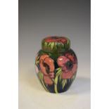 Moorcroft 'Anemone' pattern ginger jar and cover marked 'EB 2002' (Emma Bossons), 16cm high