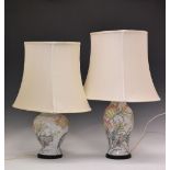 Two matching Oriental-style porcelain table lamps, largest 70cm high including shade (2)