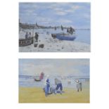 20th Century French School - Oil on prepared board - Breton fishing scenes, 28cm x 39cm and 22.5cm x
