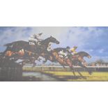 Horse Racing Interest - Graham Isom - 'The Water Jump', limited edition 120/500, 45.5cm x 82cm,