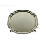 George VI silver card tray or waiter on four scroll supports, Birmingham 1936, 14.5cm diameter, 7toz