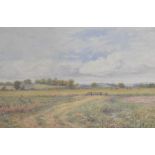 Lewis Pinhorn Wood (1848-1918) - Watercolour - Landscape with church in the distance, 29cm x 41.5cm,