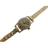 Omega - Lady's 9ct gold wristwatch, baton hour markers, 17mm approx excluding crown, flexible