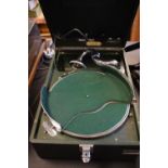 HMV table-top gramophone record player, retailed by Milsom's of Bath, together with a selection of