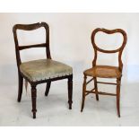 Single Victorian buckle-back dining chair and cane-seat bedroom chair (2)
