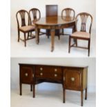 Good quality early 20th Century mahogany dining suite comprising: extending oval table having one