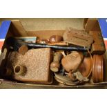Assorted wooden wares to include; carved wooden boxes, pipes, bowls, maracas, etc