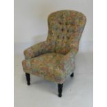 Modern deep-buttoned spoon-back occasional chair, label of Sherborne Upholstery