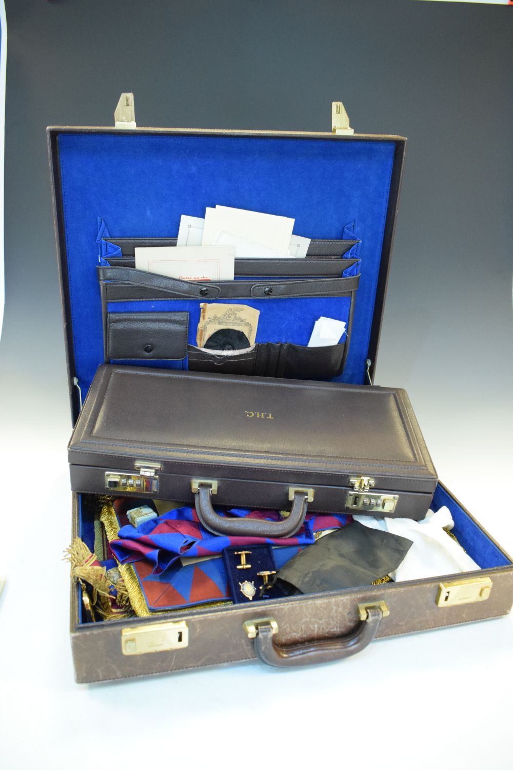 Masonic Interest - Case containing selection of Masonic ephemera to include; mid 20th Century