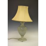 Valsan celadon-glazed table lamp with shade, 69.5cm high overall