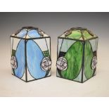 Pair of Art Nouveau style square leaded glass lanterns, 26cm high