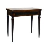 Continental walnut and marquetry crossbanded rectangular fold over tea table, the hinged top