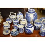 Assorted 19th and 20th Century blue transfer-printed pottery to include; willow pattern meat