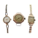 Three lady's 9ct gold cocktail watches comprising: one by Garrard, with plaited strap, a second with