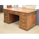 Late 19th/early 20th Century mahogany twin pedestal desk having inset tooled leather writing surface