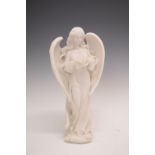 Reconstituted marble figure of an angel holding a dove, 36cm high