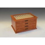 Pen collectors burrwood-veneered cabinet of four drawer design with glazed roof, 28cm wide