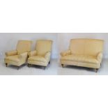 Multiyork Grosvenor high-back two-seater settee and pair of matching armchairs, the settee 146cm